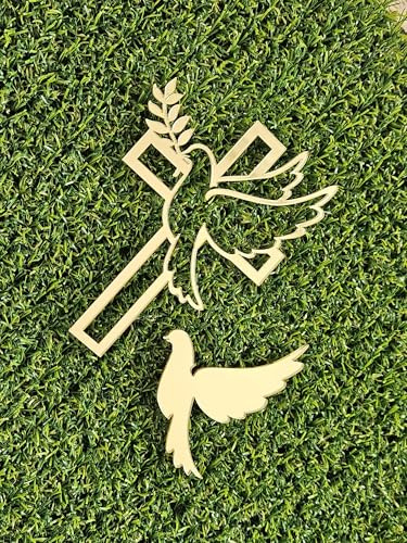 Acrylic Cross with Dove Baptism Cake Toppers+Acrylic Dove Baptism,Christening Cake Toppers,Cross Cake Decoration for Birthday Baby Shower,Crossing Cupcake Toppers!!! (Gold Mirror Acryl)