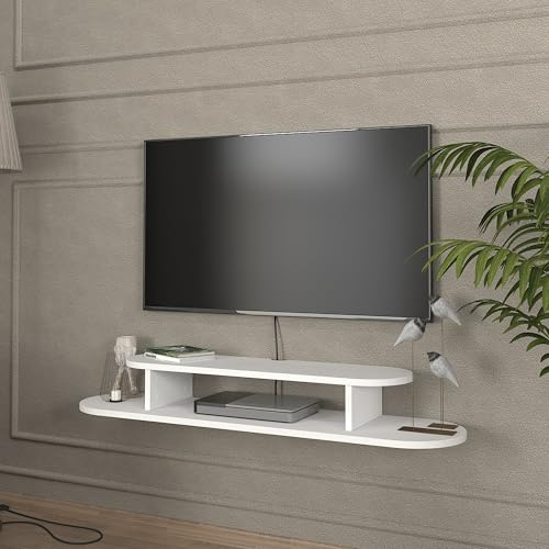 [en.casa] TV Lowboard hängend Targema Schweberegal für Fernseher Wohnzimmer Medienregal mit offenem Fach 120 x 30 x 16 cm Weiß