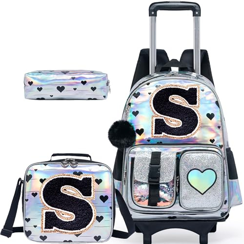 HTgroce Girls School Trolley Backpacks for Elementary School, Silver S
