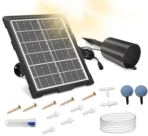 Erconsso Aireador de estanque al aire libre, oxigenador de acuario alimentado por energía solar, 3 modos de trabajo, aireador de oxígeno de acuario con tubo y piedra de burbujas de aire para piscina