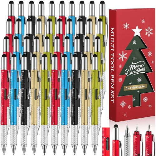 ReliThick Multitool-Stift, Weihnachtsgeschenk, Strumpffüller für Herren, 6-in-1-Schraubendreher, cooles Gadgets, weißer Elefant für Erwachsene, Kollegen, Vater, Opa, 50 Stück
