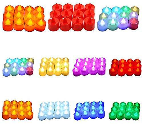 Lampe LED sans flamme multicolore pour maison, mariage, fête d'anniversaire, festival, décoration de bougie chauffe-plat sans fumée, facile à utiliser, lumière blanche chaude sans clignotement Boîte