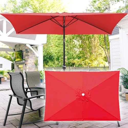 WORDFUN 6 Rippen Sonnenschirm Ersatz Baldachin Abdeckung, Outdoor Marktschirm Ersatz Top, 200x300cm Rechteckig Terrassenschirm Bespannung, UV-Schutz Wasserdicht Schirmbezug, Kein Verblassen(Red)