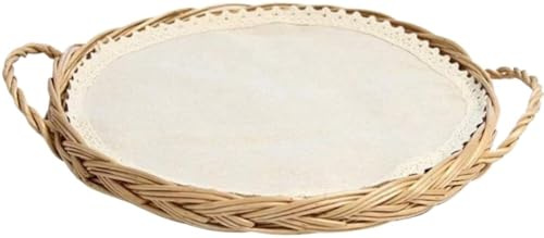 cesto di erbe tessuto da tavolo, cesto di frutta, Vassoio in vimini intrecciato binaurale for frutta secca, cestino for la conservazione degli alimenti, rotondo, ovale, in legno(Round)