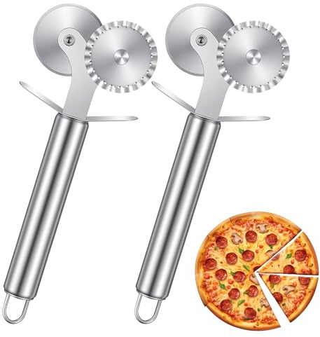 Elegaperma 2 Pcs Pastry Cutter Wheel, Pastry Wheel Cutter Dual-Head Stainless Steel Tool, Professional Pasta Wheels Cutters with Fluted and Straight Edges for Baking and Kitchen