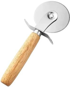 Generic 1pcs Stainless Steel Wood Handle Pizza Wheel Cutter Pastry Pasta Dough Crimper, Silver
