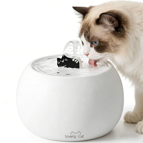 Fuente de Cerámica para Gatos Lindo, 1 L Dispensador de Agua para Gatos, Fuente para Gato con Sistema de Filtración de 5 Etapas, Dispensador de Agua Automático para Gato y Perro