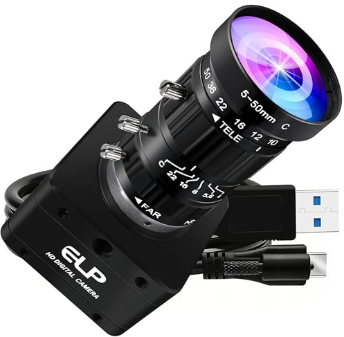 ELP Cámara de zoom USB de alta velocidad, 1080P/230fps, 4K/60fps, 12MP/30fps, USB3.0/2.0, cámaras Lightburn de enfoque manual para Windows, Linux, Mac, Pi, cámara web Fast Frame 5-50mm 10X Zoom IMX577