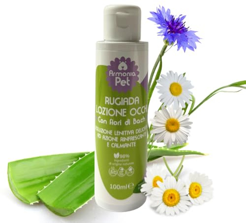 Armonia Pet Rugiada – Lozione Detergente Occhi per Cani e Cuccioli con Fiordaliso, Camomilla Bio, Aloe Vera – 98% Ingredienti Naturali - Lenitiva, Rinfrescante per Pulizia Quotidiana – Made in Italy