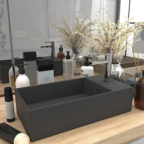 Lumanois Lavandino con Troppopieno in Ceramica Grigio Scuro, Articoli di ferramenta,Prodotti Idraulici,Articoli Idraulici,Lavandini,Lavandini Bagno, 10.6kg-146994