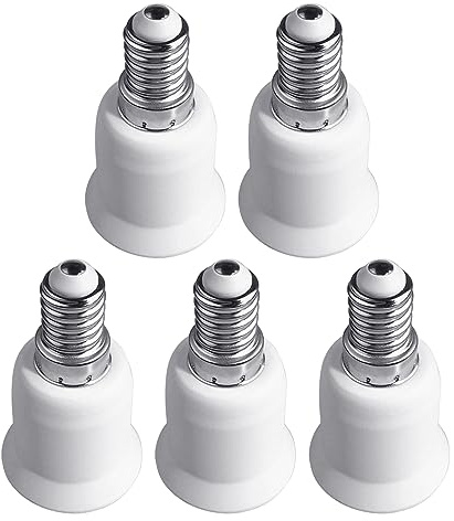 yanzunlrn Convertidor E14 a E27 (paquete de 5) adaptador de enchufe de lámpara, convertidores de base de bombilla, adaptador de rosca de rosca, juego de convertidores de base de bombilla con tornillo