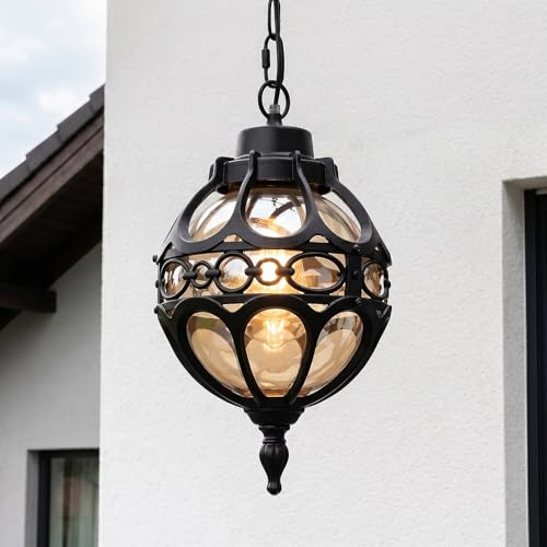 Hängelampen Außen Pendelleuchte E27 Schwarz Retro Kugellampe Hängeleuchte Vintage Industrielle Aluminium/glas Regendichte Hängelampe Wasserdichte Aussenleuchte Laube Villa Loft Terrasse Kronleuchter