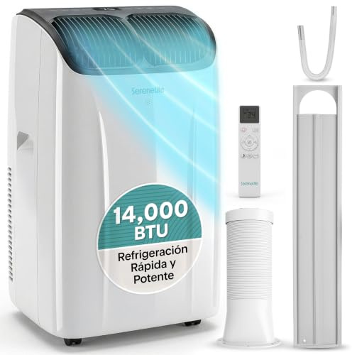 SereneLife Aire Acondicionado Portátil 14000 BTU, Climatizador 3 en 1 Frío, Ventilación y Deshumidificador, con Kit de Ventana, para Hogar y Oficina
