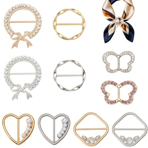 BEEFLYING Anillo de pañuelo, clip, deslizador, camiseta, anillos, anillos de corbata, sarong hebilla con lazos en forma de corazón, adornado con brillantes para bufandas, accesorios de ropa para mujer