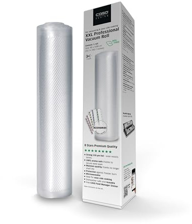 CASO 8 Sterne Profi- Folienrollen 40x1000 cm / 1 Rolle, Vakuumierbeutel für alle Vakuumierer, sehr stark & reißfest ca. 150µm, Vakuumbeutel Lebensmittel Vakuumiergerät, Sous Vide, BPA-frei