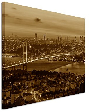 Paul Sinus Art 120x80cm Wandbild Fotoleinwand Bild in Sepia Bosporusbrücke Istanbul Sonnenuntergang