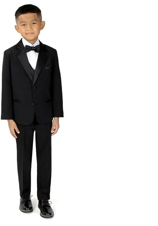 Spring Notion Boys' Classic Fit Tuxedo Suit Set, No Tail – Weddings, Baptism, and Christening, Black 08