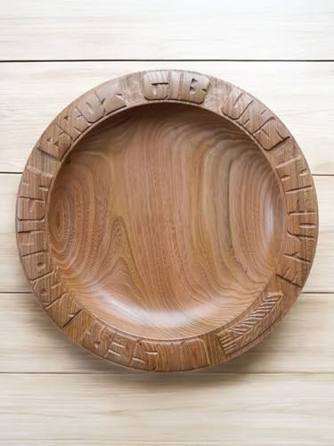 CleanPrince Brotteller Unser tägliches Brot gib uns heute | 33-35 cm | Kirschholz | geschnitzte Brotschale aus Holz