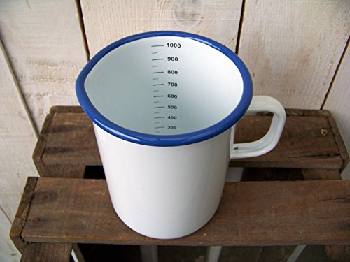 Münder-Emaille - Messbecher - Weiß/Blau - 1 L - Ø10xH14cm - nostalgisch