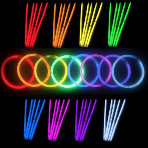 Knicklichter Set 900 Stück – Leuchtstäbe inkl. Verbinder zu Armreifen in 8 Farben | Bis zu 7h Leuchtdauer | Partylichter für Festival, Camping, Kindergeburtstag, Disco, Bar, Club, Notfallbeleuchtung