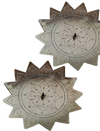 2er Set Orientalischer Kerzenständer Kerzenhalter Silber Jaini Stern 15cm Groß | Marokkanischer Metall Kerzenleuchter für Taufe, Kommunion, auf Gedeckter Tisch als Tischdeko im Wohnzimmer 2 Stück