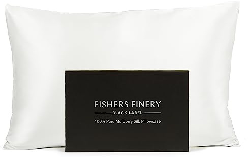 Fishers Finery Taie d'oreiller en Soie de mûrier 100% Pure, 30 Momme, qualité testée, pour lit Standard, Blanc