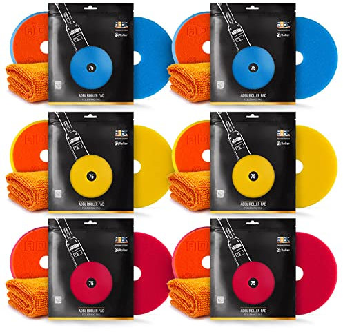 ADBL Polierpad Set Polierschwamm PAD-DA Hard Cut + Polish + Soft Polish für Ø75 Stützteller (hart, medium, weich) + Shiny Freaks Edgeless Allrounder Premium Mikrofaser Poliertuch 200GSM | 12-teilig