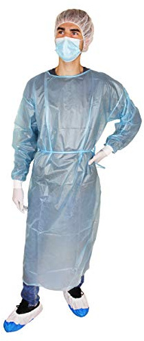 Medi-Inn PP-Schutzkittel mit Trikotbündchen | unsteriler Schutzkittel mit PE-Vollbeschichtung | 139 x 139 cm, blau (10 Stück)