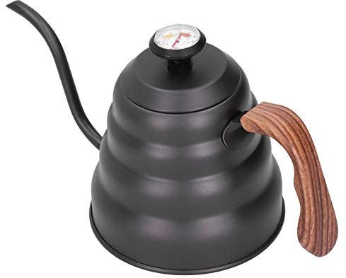 Kaffeetropfkessel Schwanenhals Stovetop Black Schwanenhals Wasserkocher Mit Thermometer, 1200ml Wasserkocher Induktion Edelstahl Gooseneck Kettle Schwanenhals