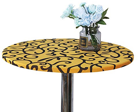 Cozomiz Geometrisch Elastische Tischdecke Gartentischdecke Rundtischdecke wasserdichte rutschfeste Abwischbar Schmutzabweisend Tischdecke Gelb 120cm Runde Enge Passform