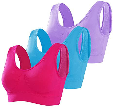 Memoryee Sport BH Damen Große Brüste Starker Halt Push Up Ohne Bügel 3er Pack Set Gepolstert Joggen Yoga Laufen Reiten Bra Crop Top