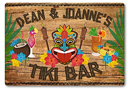 Personalised TIKI Bar Sign METAL Plaque Cocktail Tropical Home Pub Outdoor Beach Good Luck Shed Man Cave. (A5 (197 x 141mm))