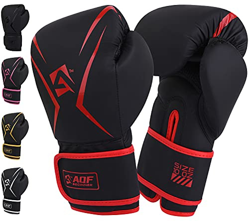 AQF Boxningshandskar Barn Vuxna, Kickboxningshandskar, Muay Thai Handskar Boxningssäck, Juniorboxningshandskar 4oz till 16oz för MMA Fighting Kickboxing Extra Lager av Stoppning Boxhandskar (4 oz, Röd)