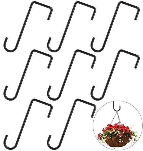 GEEDIAR 8 Pcs Fence Hooks, 2 x 6 inch Patio Hangers Black Powder Coated Steel Fence Hangers for Hanging Plants, Planters, Bird Feeders, Pool Tools