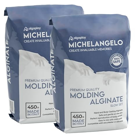Michelangelo Moulding Alginate Slow Setting. Farbliche Alginat für hohe Präzision, perfekt für Hand- oder Körperabdrücke Made in Italy (2 PACK 900 G.)