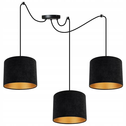 Light-Home Milan Spider Hängelampe - Hängeleuchte in Spinnenform - Deckenlampe – Spinne Lampe mit 3 Kopf - Hängeleuchte aus Metall und Stoff - E27 - Schwarz und Gold