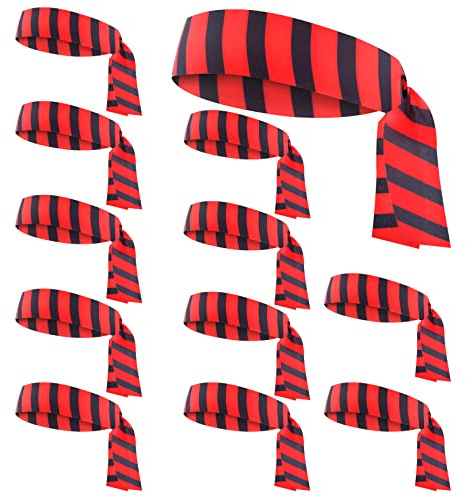 12 Stück Pirat Bandana Haarband Party Deko Weihnachten Piraten Partyzubehör für Karneval Verkleidung Cosplay Halloween Red