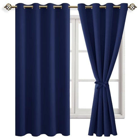 JIUZHEN Blickdicht Vorhänge Gardinen Ösenvorhang für Schlafzimmer Wohnzimmer,Dunkelblau Verdunkelungsvorhang,2 Stück,175x140cm(HxB)