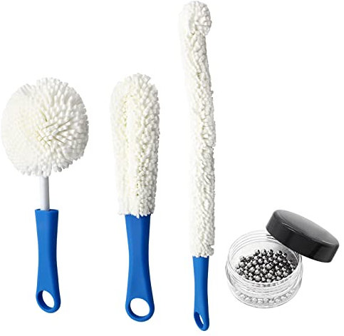 BokWin Juego de 3 limpiadores de decantador flexible para botellas de vino con bolas de limpieza de decantador, herramientas de limpieza para vasos, copas, copas de champán (azul)