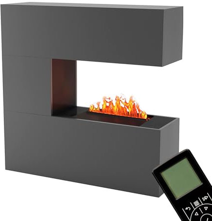 GLOW FIRE Wasserdampf Kamin Schiller (Standkamin) - Elektrokamin mit realistischen LED 3D-Flammen, Knistereffekt & Fernbedienung, 120x120x37 cm - Opti-Myst 500 Elektro Kamin, Grau