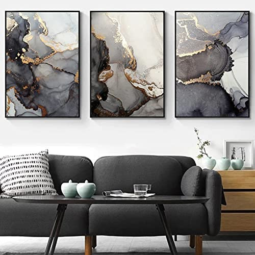 HEHGVCF 3er Set Wandbilder,Abstrakt Schwarz und Weiß Grau Leinwand Poster Deko Wandkunst Bild,Home Deko Bilder für Schlafzimmer und Wohnzimmer,Ohne Rahmen (B,60 x90cm)