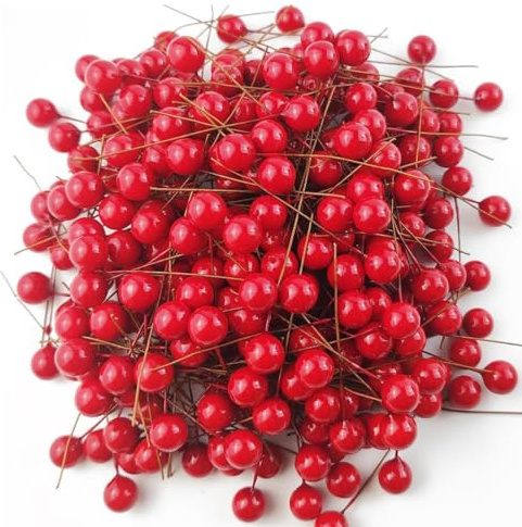 JSKWIKE 200 Pcs Bayas de Acebo Artificiales para Decoraciones de Guirnalda y Fiesta de Navidad