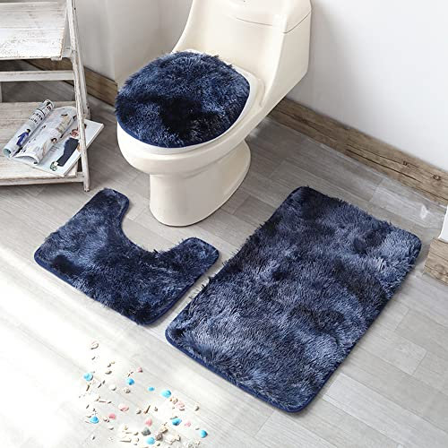 AYGCI Badteppich Set 3 Teiliges, rutschfeste Badematte, Flauschig Contour Badteppich, Toilettensitzbezug U-förmiger Konturteppich und Toilettendeckel