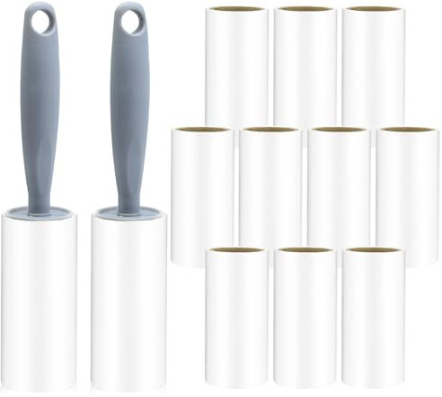 Pumuky Brosse Adhésif Puissant 480 Feuilles Pour Vêtements, Tapis et Canapés - 12 Rouleaux + 2 Brosses