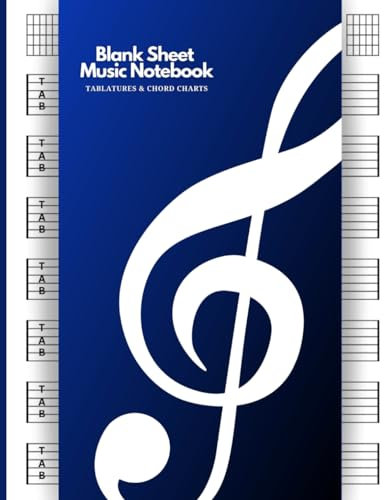 Guitar Tablature Notebook - Large Format A4 (8.5x11-in) - 6 Blank Chord Diagrams & 7 Staves - Tab Manuscript Paper for Guitarists, Bassists, Ukulele, Banjo and Mandolin - Blue