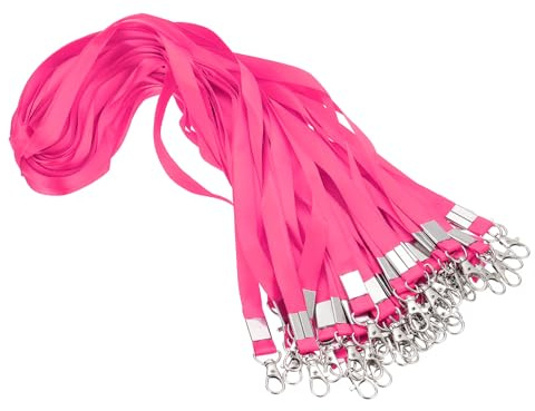 PATIKIL 48 cm Bulk Lanyard, 50 st Lärare Lanyards för ID-märken Personliga hållbara nyckelband med ID-kortsklämma, varm rosa