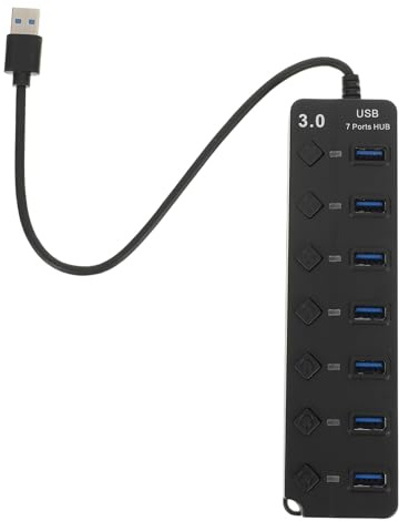 Concentrador USB 3.0 de 7 Puertos Negro Abs Indicador LED | Puerto de Respaldo, Adaptador Multipuerto para Portátil, Conexión para Ordenador
