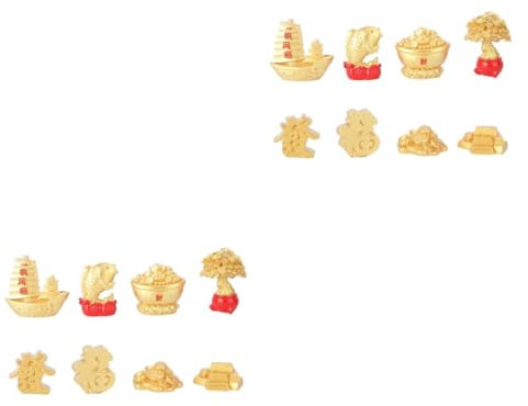 CAXUSD 2 Sets Feng Shui Neujahr Chinesisches Sternzeichen Ochse Kunstharz Maskottchen Spielzeug Handarbeit Handwerk Weihnachtsdekor Goldene Farbe Büro Wohnkultur 8 Stück * 2