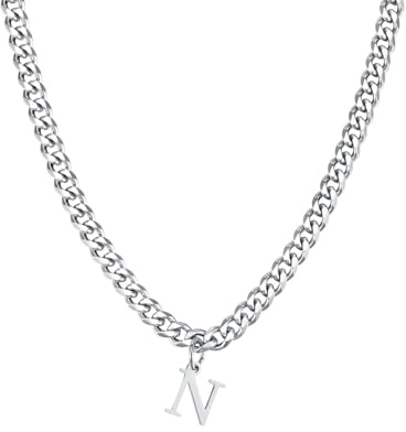 Halzketten Männer Silber, Edelstahl Halskette Herren Halskette Mit Alphabet-Anhänger Halsketten Mit Anhänger Herren Schmuck Geschenke