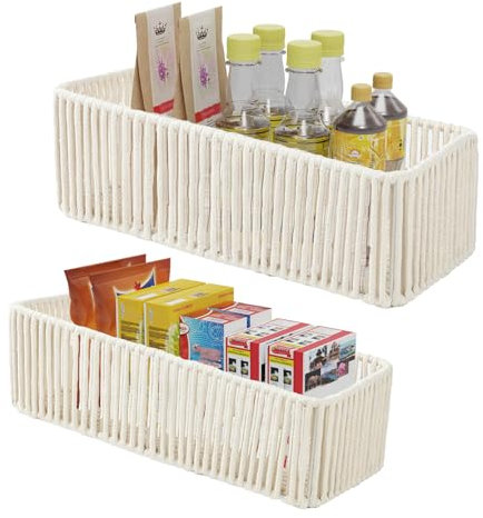 Yawinhe Juego de 2 Cestas de Almacenaje Cuerda de Algodón Trenzada, Macramé Hecho a Mano, Cestos Pequeña para Decoración, Organizador Multiusos, 2 Tamaños, Blanco, SNL002W
